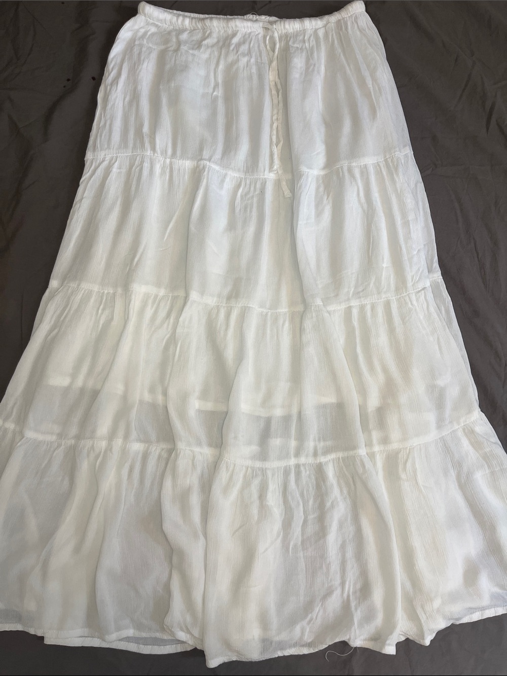 Lightweight White Tiered Maxi Skirt with Drawstring Waist